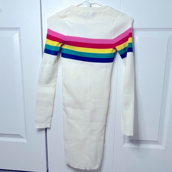 FASHION NOVA RAINBOW STRIPE IVORY SWEATER MINI DRESS - Picture 4 of 6